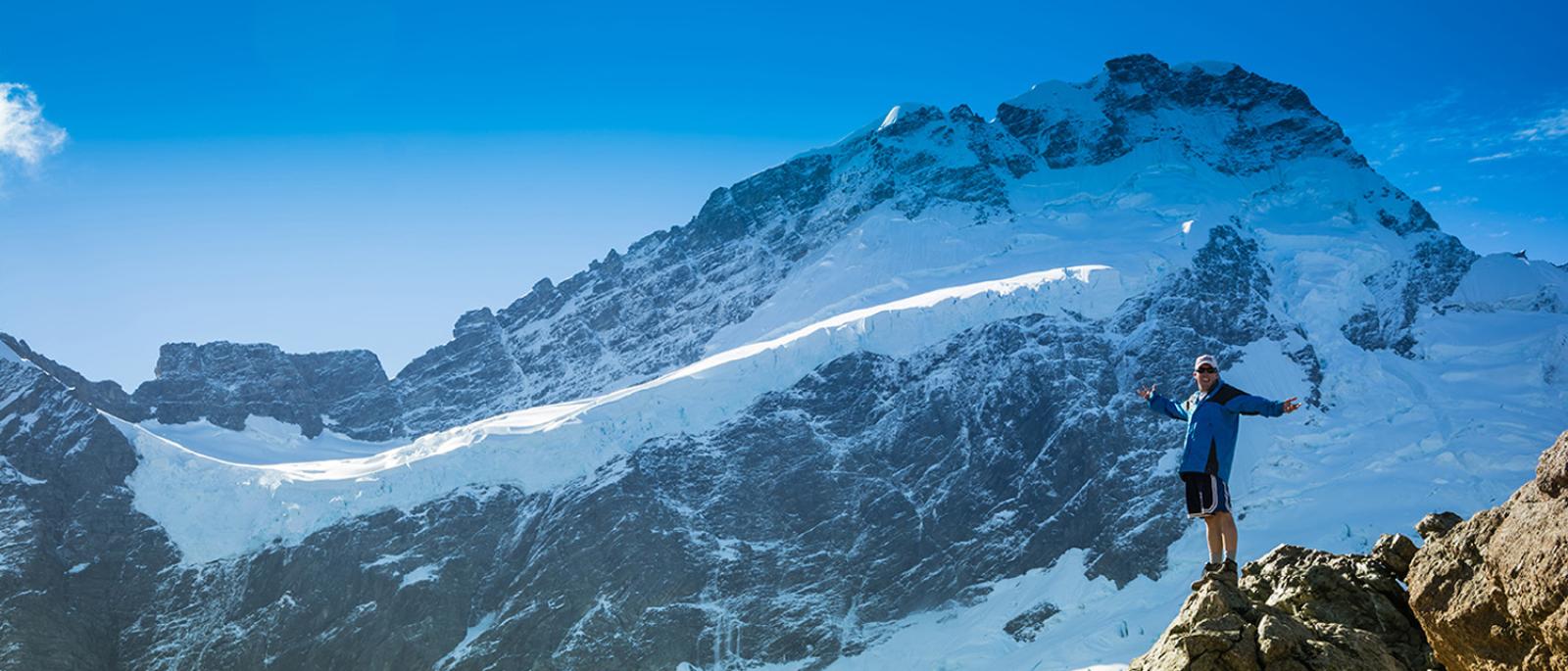 Enjoying the dizzy heights of Ball Pass in Mount Cook in Mount Cook National Park