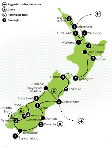 Tour Map 42 Day Ultimate New Zealand Vacation