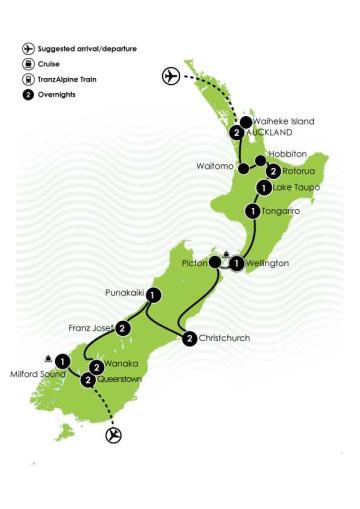 Tour Map: 18 Day Premium New Zealand